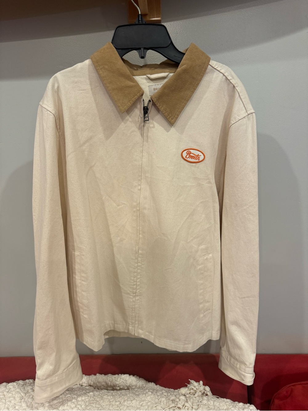Brixton Cream Zip Jacket with Tan Corduroy Collar